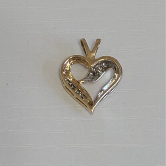 Vintage Luxury Classic 14K Yellow White Gold Two Tone Diamond Heart Pendant - Picture 7 of 10